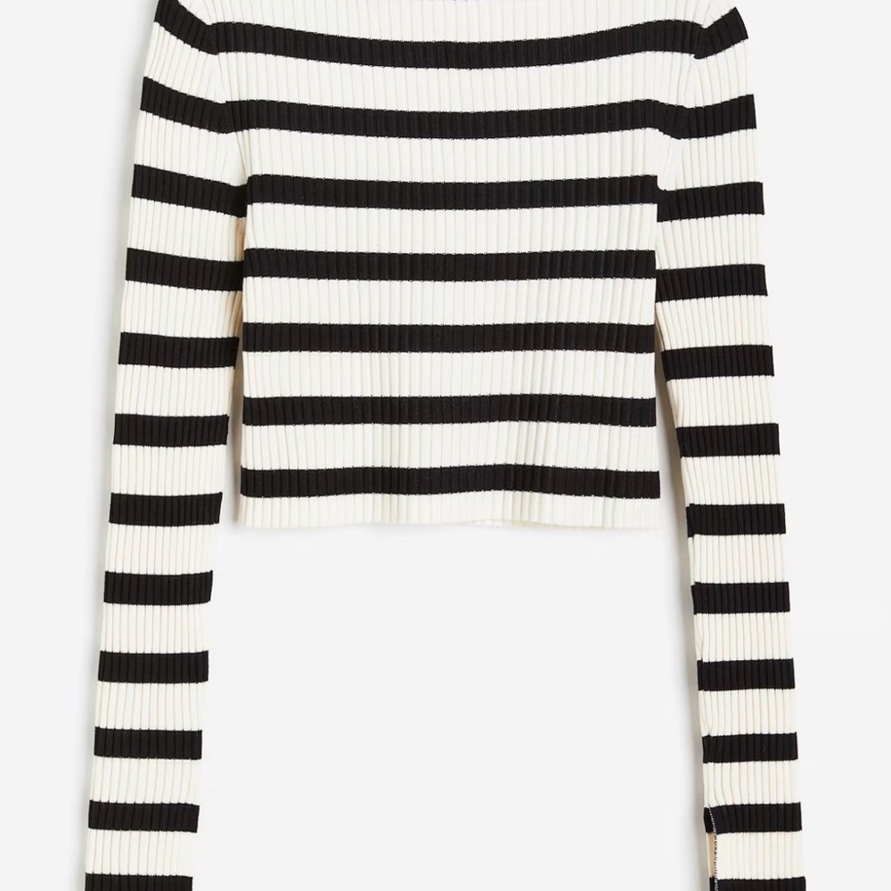H&M Black and White Striped Off-the-Shoulder Sweater